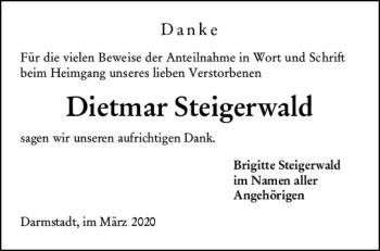 Traueranzeige von Dietmar Steigerwald von vrm-trauer Traueranzeige von Dietmar Steigerwald von vrm-trauer