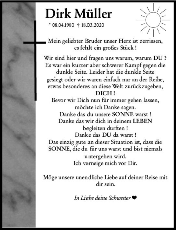 Traueranzeige von Dirk Müller von vrm-trauer
