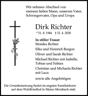 Traueranzeige von Dirk Richter von vrm-trauer