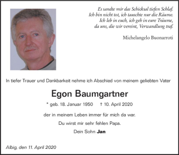 Traueranzeige von Egon Baumgartner von vrm-trauer