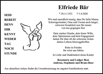 Traueranzeige von Elfriede Bär von vrm-trauer