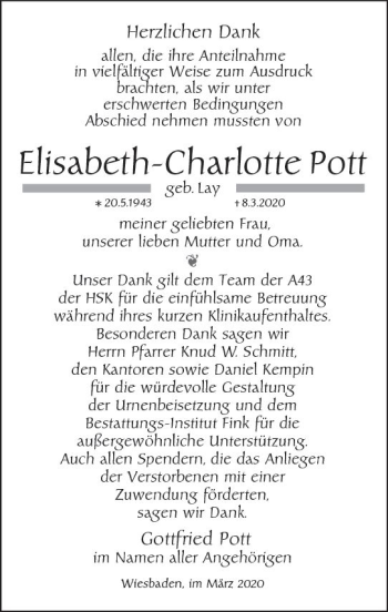 Traueranzeige von Elisabeth-Charlotte Polt von vrm-trauer