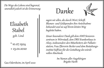 Traueranzeige von Elisabeth Stabel von vrm-trauer