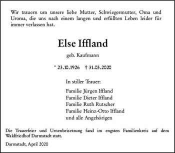 Traueranzeige von Else Iffland von vrm-trauer