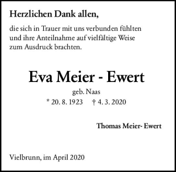 Traueranzeige von Eva Meier-Ewert von vrm-trauer