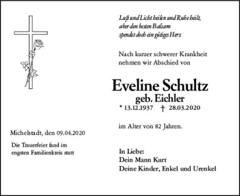 Traueranzeige von Eveline Schultz von vrm-trauer