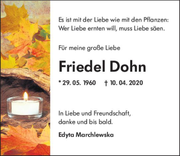Traueranzeige von Friedel Dohn von vrm-trauer