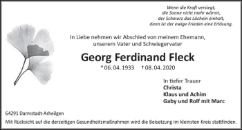 Traueranzeige von Georg Ferdinand Fleck von vrm-trauer