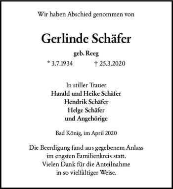 Traueranzeige von Gerlinde Schäfer von vrm-trauer