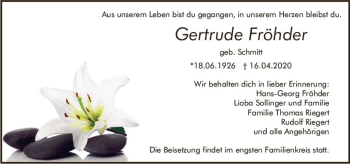 Traueranzeige von Gertrude Fröhder von vrm-trauer