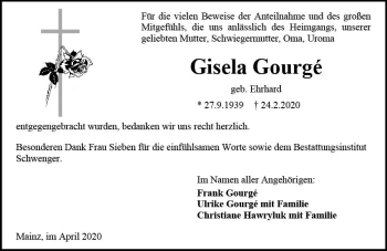 Traueranzeige von Gisela Gourge von vrm-trauer