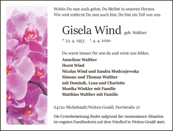Traueranzeige von Gisela Wind von vrm-trauer