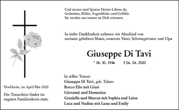 Traueranzeige von Giuseppe Di Tavi von vrm-trauer