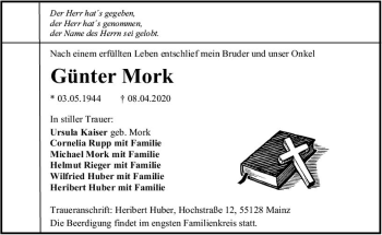 Traueranzeige von Günter Mork von vrm-trauer