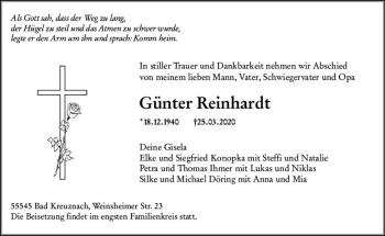 Traueranzeige von Günter Reinhardt von vrm-trauer