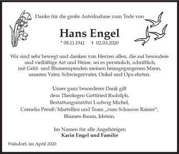 Traueranzeige von Hans Engel von vrm-trauer