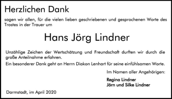 Traueranzeige von Hans Jörg Lindner von vrm-trauer