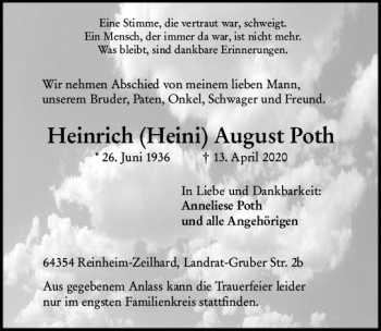 Traueranzeige von Heinrich August Poth von vrm-trauer