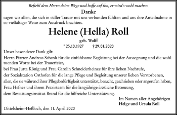 Traueranzeige von Helene Roll von vrm-trauer