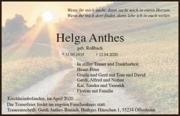 Traueranzeige von Helga Anthes von vrm-trauer