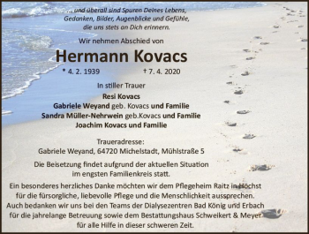 Traueranzeige von Hermann Kovacs von vrm-trauer