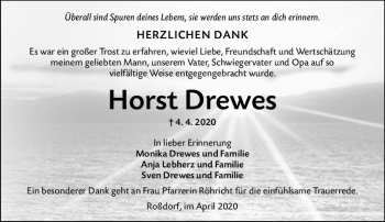 Traueranzeige von Horst Drewes von vrm-trauer