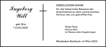 Traueranzeige von Ingeborg Will von vrm-trauer
