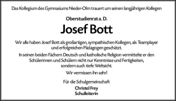 Traueranzeige von Josef Bott von vrm-trauer