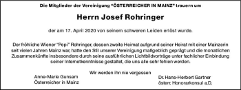 Traueranzeige von Josef Rohringer von vrm-trauer