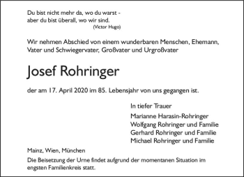 Traueranzeige von Josef Rohringer von vrm-trauer
