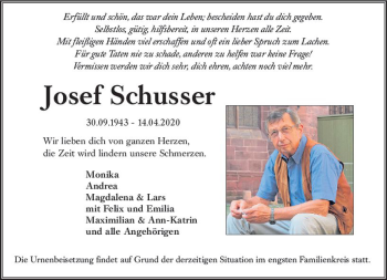 Traueranzeige von Josef Schusser von vrm-trauer