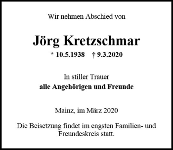 Traueranzeige von Jörg Kretzschmar von vrm-trauer