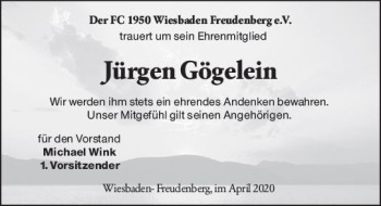 Traueranzeige von Jürgen Gögelein von vrm-trauer