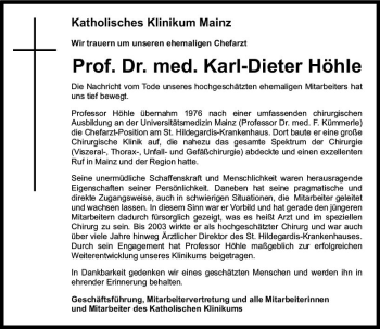 Traueranzeige von Karl-Dieter Höhle von vrm-trauer