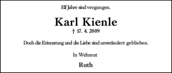 Traueranzeige von Karl Kienle von vrm-trauer