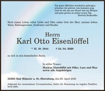 Traueranzeige von Karl Otto Eisenlöffel von vrm-trauer