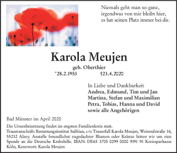 Traueranzeige von Karola Meujen von vrm-trauer