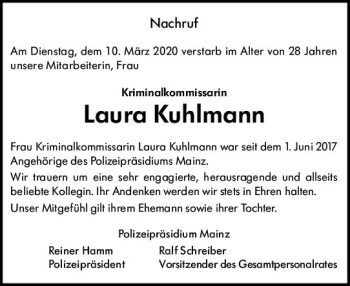 Traueranzeige von Laura Kuhlmann von vrm-trauer
