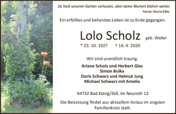 Traueranzeige von Lolo Scholz von vrm-trauer