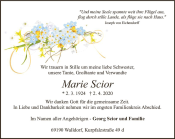 Traueranzeige von Marie Scior von vrm-trauer