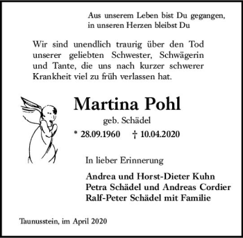 Traueranzeige von Martina Pohl von vrm-trauer