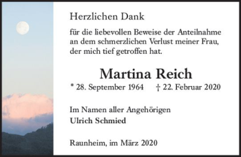 Traueranzeige von Martina Reich von vrm-trauer