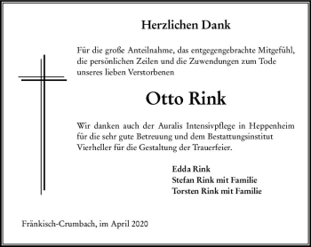 Traueranzeige von Otto Rink von vrm-trauer