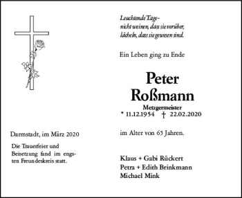 Traueranzeige von Peter Roßmann von vrm-trauer Traueranzeige von Peter Roßmann von vrm-trauer