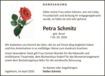 Traueranzeige von Petra Schmitz von vrm-trauer