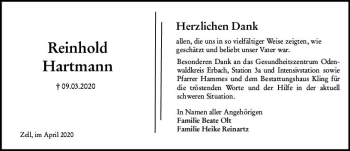 Traueranzeige von Reinhold Hartmann von vrm-trauer