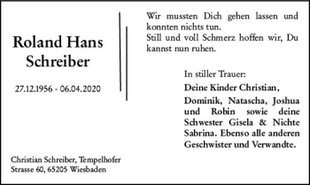 Traueranzeige von Roland Hans Schreiber von vrm-trauer