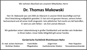 Traueranzeige von Thomas Makowski von vrm-trauer