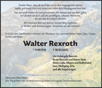 Traueranzeige von Walter Rexroth von vrm-trauer