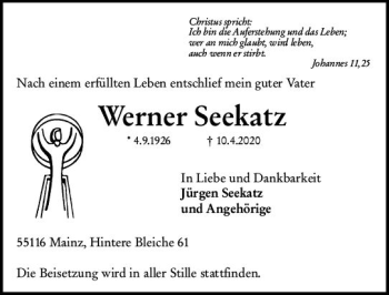 Traueranzeige von Werner Seekatz von vrm-trauer